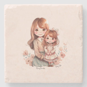 Adorable Mama und Tochterbank Steinuntersetzer