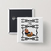 Adorable Mandarin Duck Cartoon Monogram Button (Vorne & Hinten)