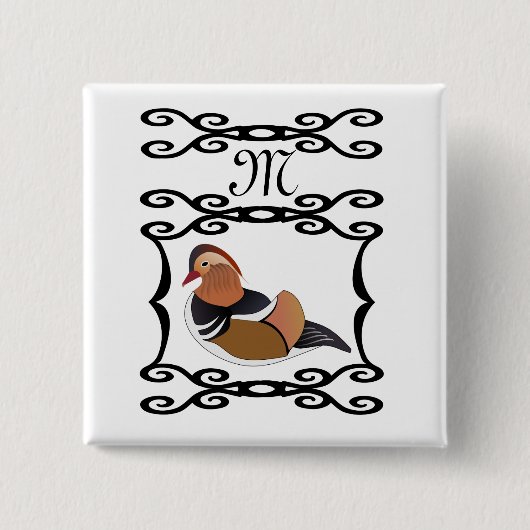 Adorable Mandarin Duck Cartoon Monogram Button (Vorderseite)