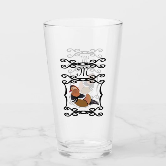 Adorable Mandarin Duck Cartoon Monogram Glas (Vorderseite)