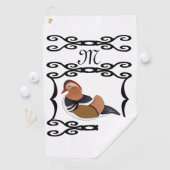 Adorable Mandarin Duck Cartoon Monogram Golfhandtuch (Insitu)