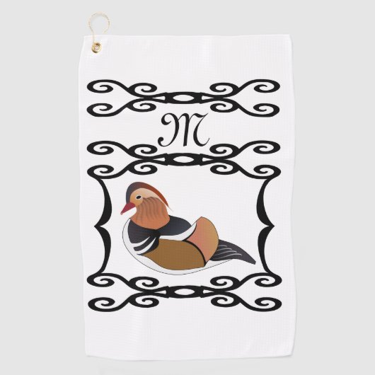Adorable Mandarin Duck Cartoon Monogram Golfhandtuch (Vorderseite)