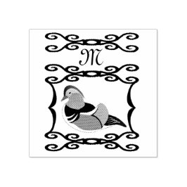Adorable Mandarin Duck Cartoon Monogram Gummistempel