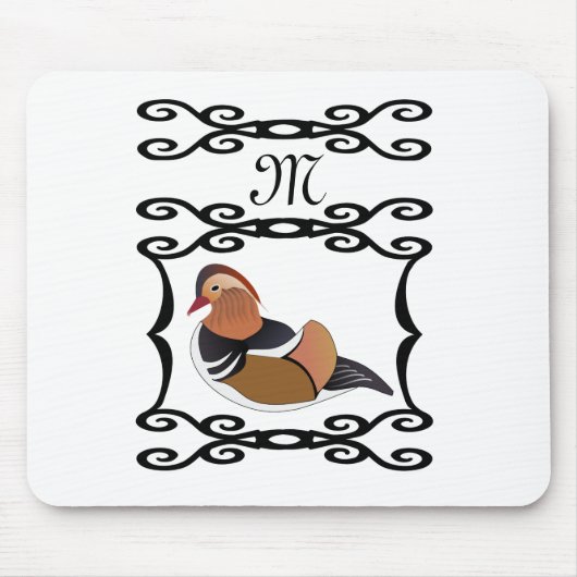 Adorable Mandarin Duck Cartoon Monogram Mousepad (Vorne)