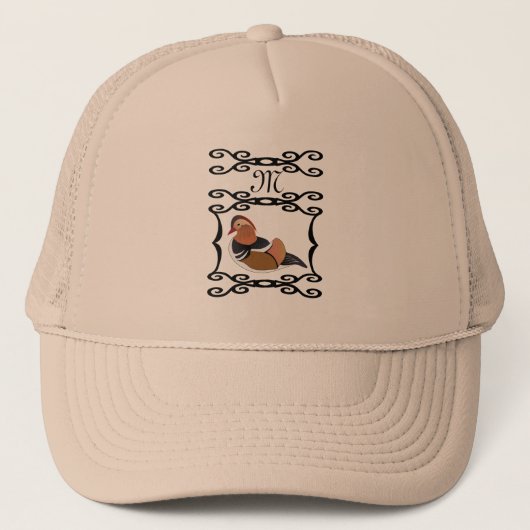 Adorable Mandarin Duck Cartoon Monogram Truckerkappe (Vorderseite)