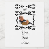 Adorable Mandarin Duck Cartoon Monogram Weinetikett (Einzelnes Label)