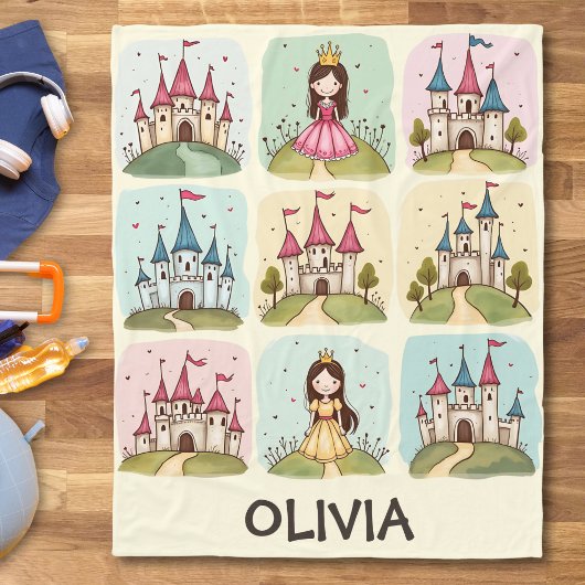 Adorable Märchenprinzessin und Burg Doodles Fleecedecke