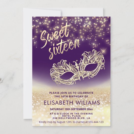 Adorable Masquerade bezaubernd glitterte ombre Einladung (Vorderseite)