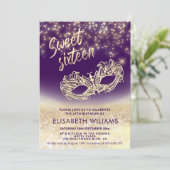 Adorable Masquerade bezaubernd glitterte ombre Einladung (Stehend Vorderseite)