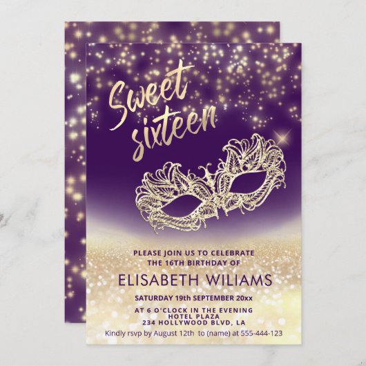 Adorable Masquerade bezaubernd glitterte ombre Einladung (Vorne/Hinten)