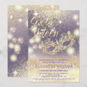 Adorable Masquerade charmante glittery ombre lilac Einladung (Vorne/Hinten)