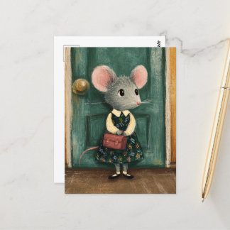 Adorable Maus am ersten Schultag Postkarte