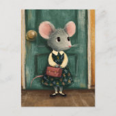 Adorable Maus am ersten Schultag Postkarte (Vorderseite)
