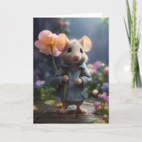 Adorable Maus Große Blume Illustration Leere