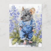 Adorable Maus in Denim in den Blume Postkarte (Vorderseite)