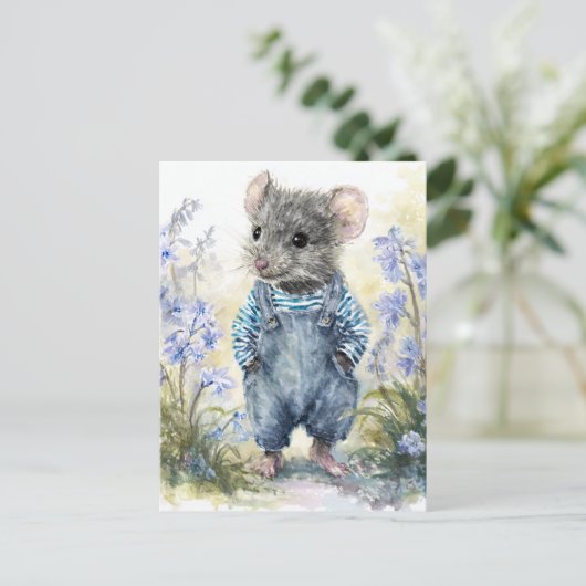 Adorable Maus in Denim Postkarte (Stehend Vorderseite)
