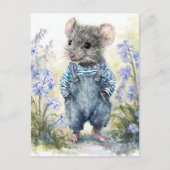Adorable Maus in Denim Postkarte (Vorderseite)
