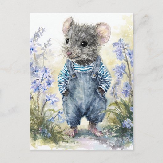 Adorable Maus in Denim Postkarte (Vorderseite)