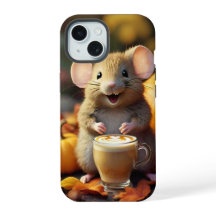Adorable Maus mit Latte in Herbst iPhone 15 Fall