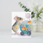 Adorable Maus und Goldfish Postkarte (Stehend Vorderseite)
