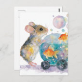 Adorable Maus und Goldfish Postkarte (Vorne/Hinten)