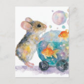 Adorable Maus und Goldfish Postkarte (Vorderseite)