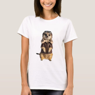 Adorable Meerkat Aviator in Vintage Leather Flight T-Shirt