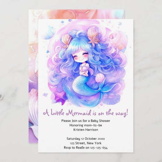 Adorable Mermaid Baby Dusche Magie Einladung (Vorne/Hinten)
