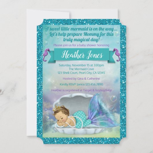 Adorable Mermaid Baby Shower Einladungen 130 Light (Vorderseite)
