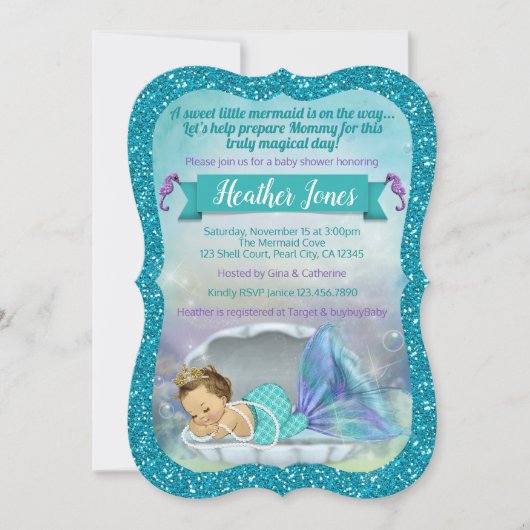 Adorable Mermaid Baby Shower Einladungen 130 Light (Vorderseite)