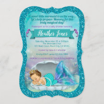 Adorable Mermaid Baby Shower Einladungen 130 Light