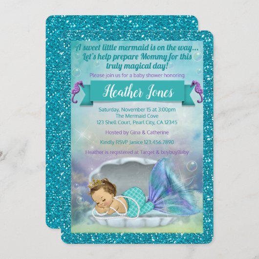 Adorable Mermaid Baby Shower Einladungen 130 Light (Vorne/Hinten)