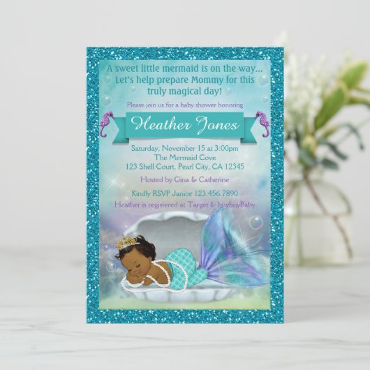Adorable Mermaid Baby Shower Einladungen #135 DARK (Stehend Vorderseite)