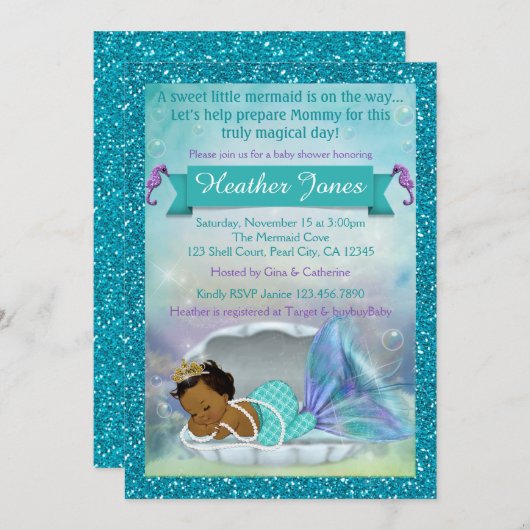 Adorable Mermaid Baby Shower Einladungen #135 DARK (Vorne/Hinten)
