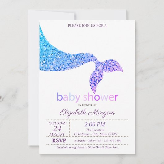 Adorable Mermaid Schwanz Babydusche Einladung (Vorderseite)