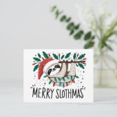 Adorable Merry Slothmas Postkarte (Stehend Vorderseite)