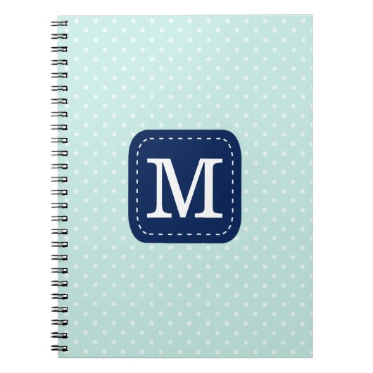 Adorable Mint Polka Dots Navy Blue Monogram Notizblock (Vorderseite)