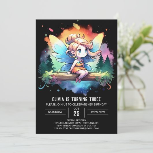 Adorable Modern Fairy Birthday Einladung (Stehend Vorderseite)