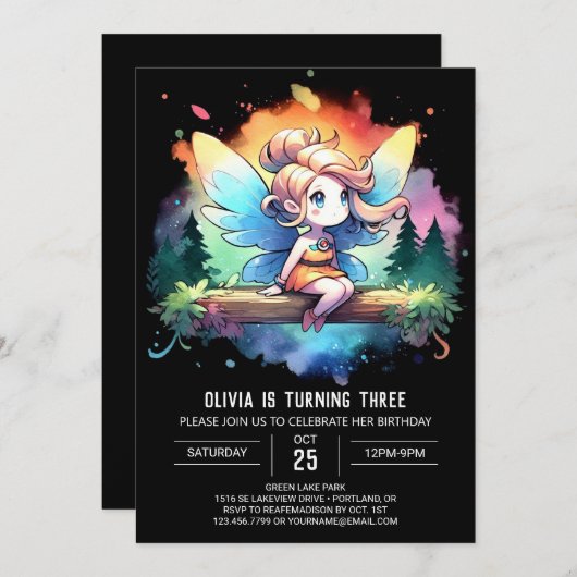 Adorable Modern Fairy Birthday Einladung (Vorne/Hinten)