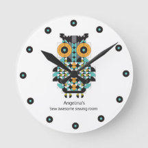Adorable moderne Owl Quilt Muster Wall Uhr