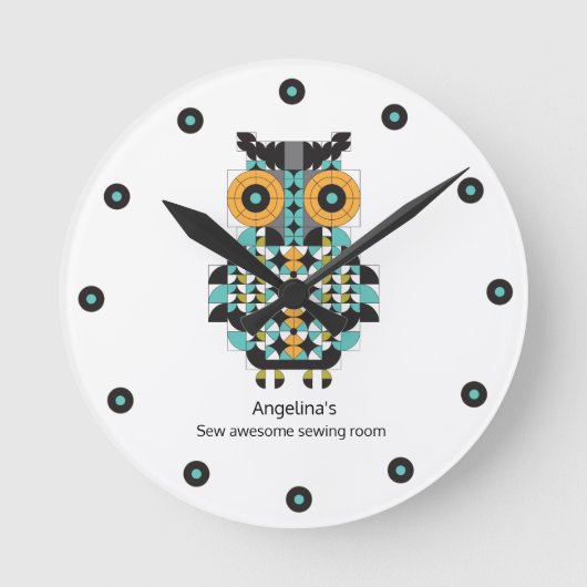 Adorable moderne Owl Quilt Muster Wall Uhr (Vorderseite)