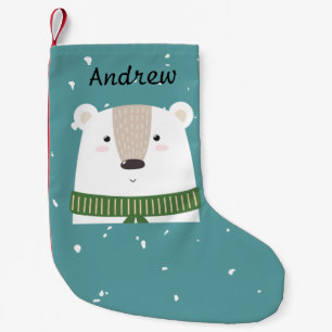 Adorable Monogram Christmas Polar Bär Blau Weiß Kleiner Weihnachtsstrumpf