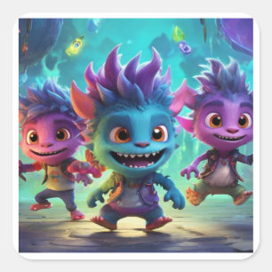 Adorable Monster Quadratischer Aufkleber