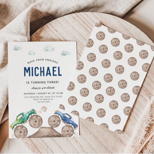 Adorable Monster Truck-Themed Einladung