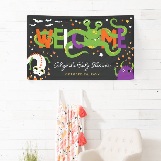 Adorable Monsters Halloween Babydusche Willkommen Banner (Insitu)