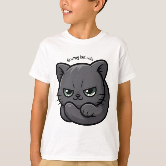 Adorable Moody Gray Kitty Cartoon T-Shirt (Vorderseite)