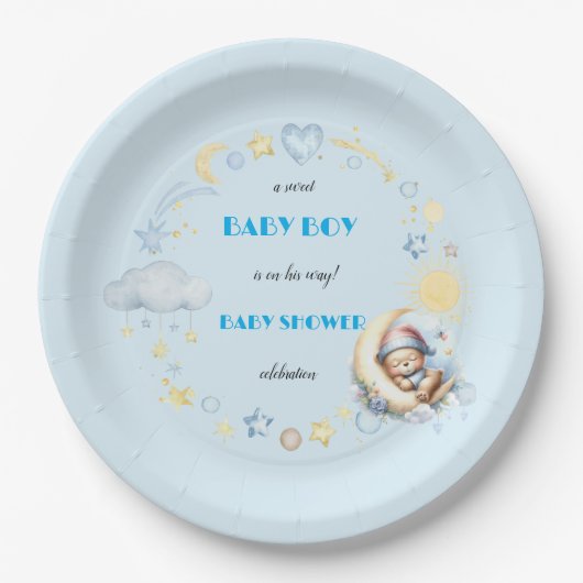 Adorable Moon Stars Sleepy Teddy Bear Pappteller (Vorderseite)