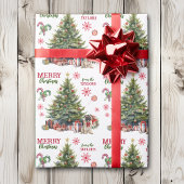 Adorable Mops Dog Red Bow Holiday Tree Geschenkpapier