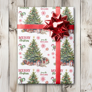 Adorable Mops Dog Red Bow Holiday Tree Geschenkpapier