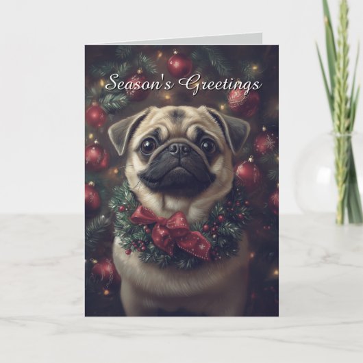 Adorable Mops Dog Weihnachtskarte Karte (Vorderseite)